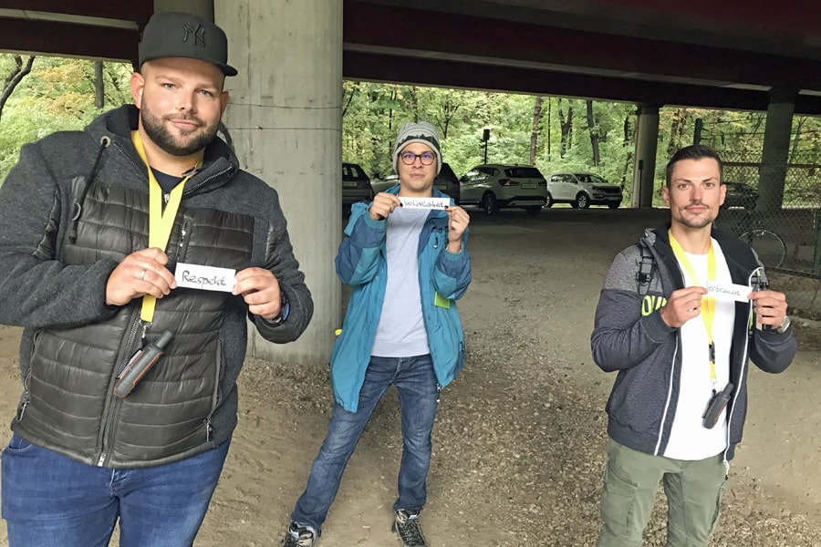 wiener wohnen geocaching teambuilding outdoor grüner prater reflexion rollen mgs abstand